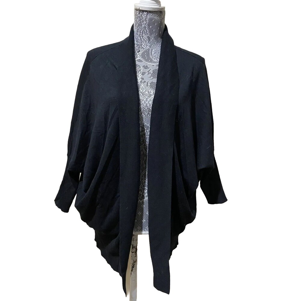 Eyn Womens S Black Open Front Cardigan Draped Dolman Sleeve Cocoon Knit Sweater